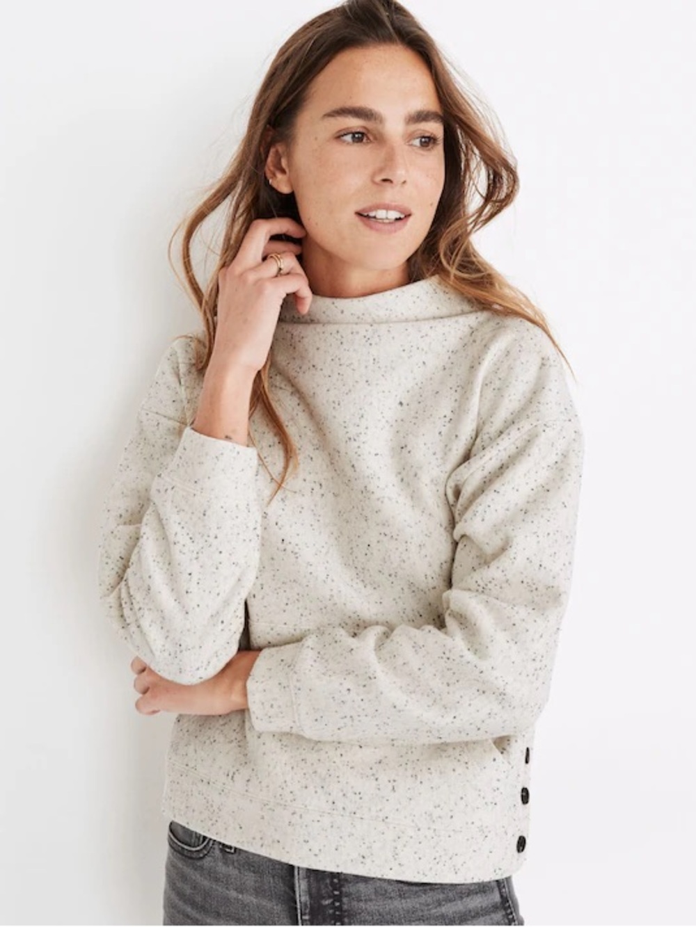 Madewell Donegal Mockneck Side-Button Sweatshirt